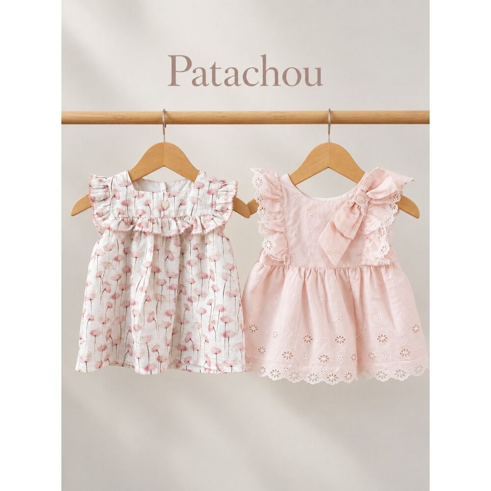 Patachou Baby Girls 9M Bundle Pink White Floral Ruffle Tops Cottagecore Cute